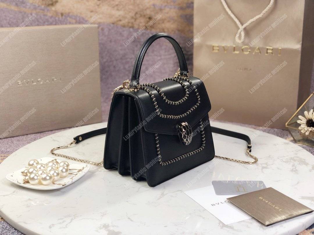 BVL Serpenti Forever Crossbody Small Tophandle Bag Black With Woven Chain