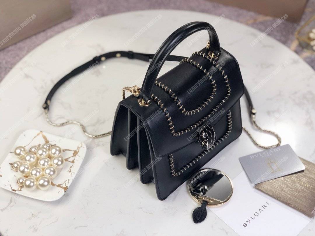 BVL Serpenti Forever Crossbody Small Tophandle Bag Black With Woven Chain