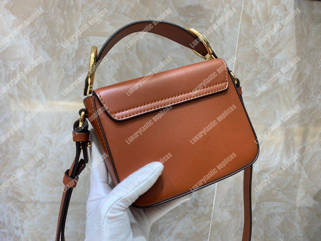Chloe Mini Chloe C Bag In Shiny And Suede Calfskin Brown