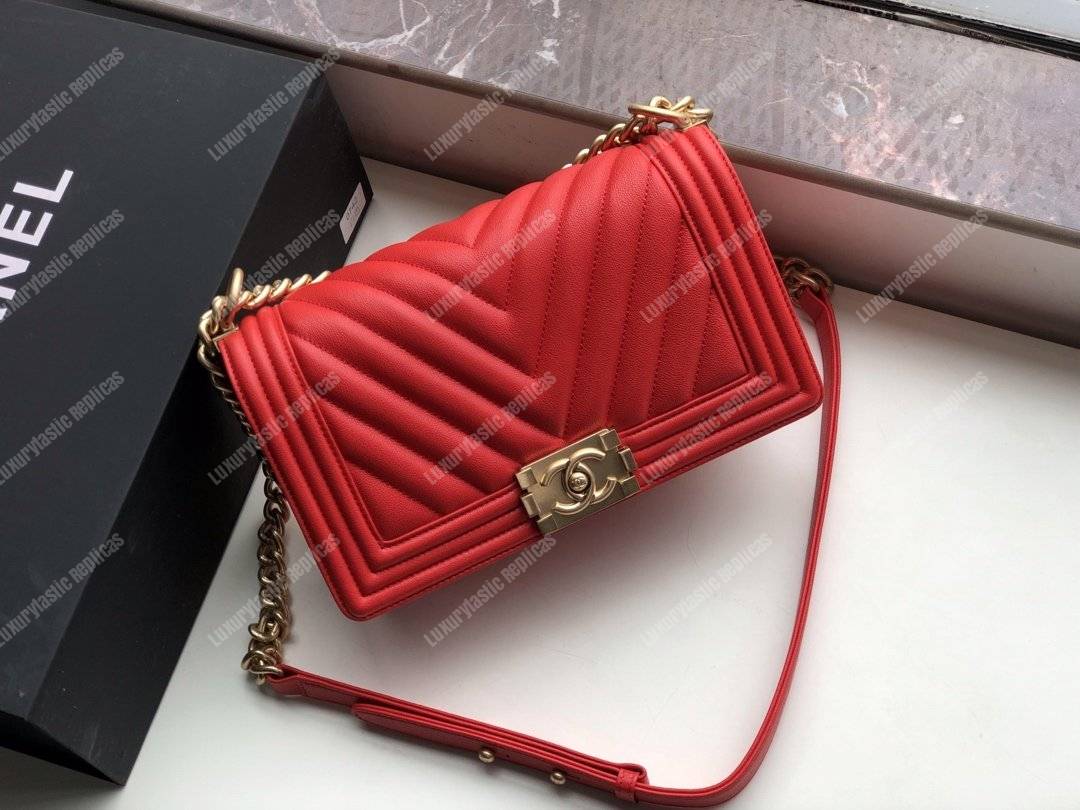 Ch*el medium boy flap bag red