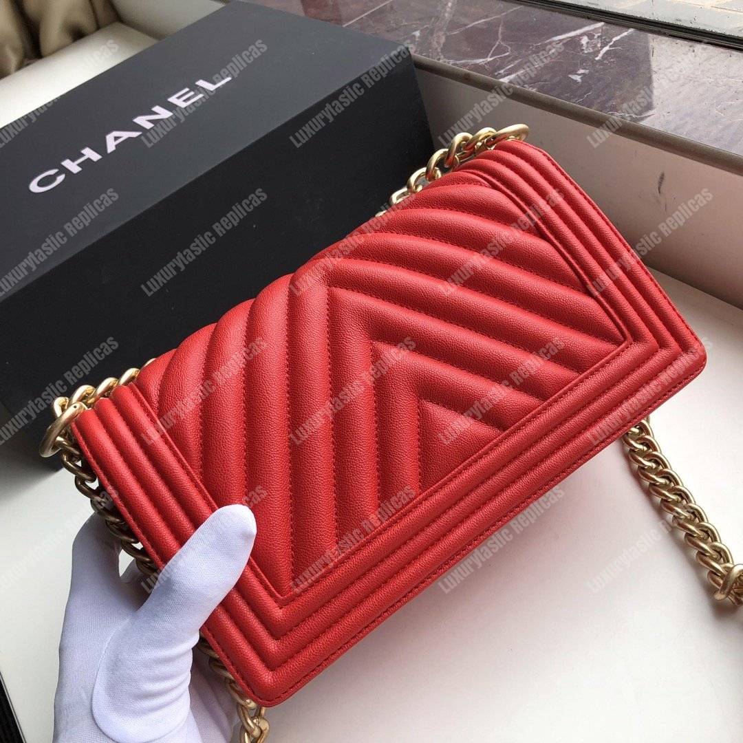 Ch*el medium boy flap bag red