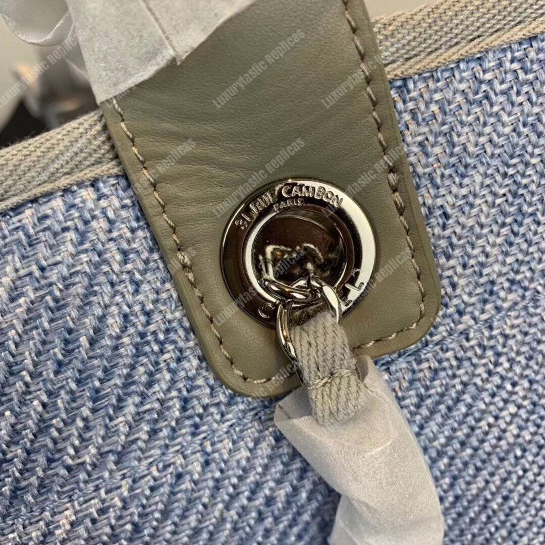 Ch*el deauville fabric tote seaglass/navy blue