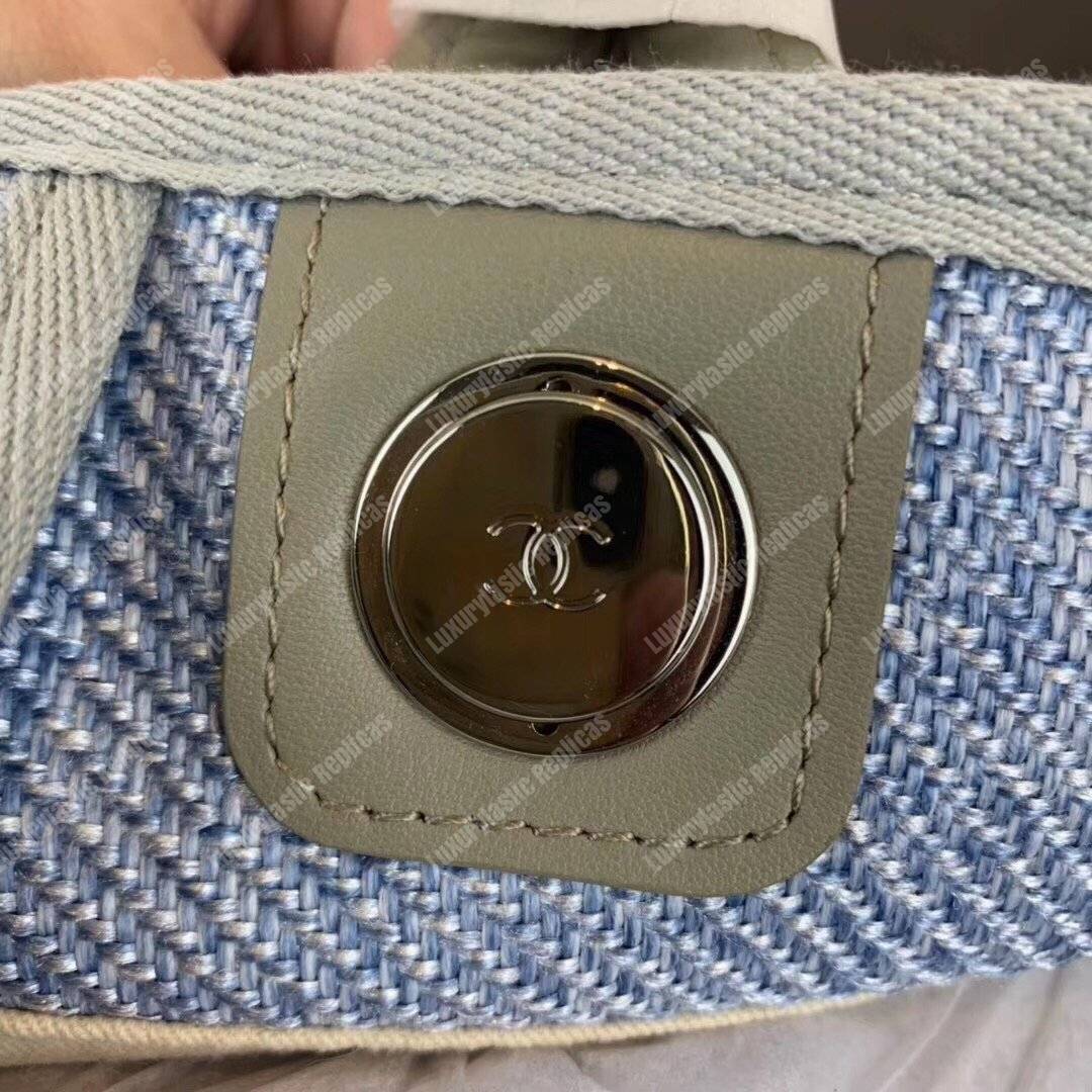 Ch*el deauville fabric tote seaglass/navy blue