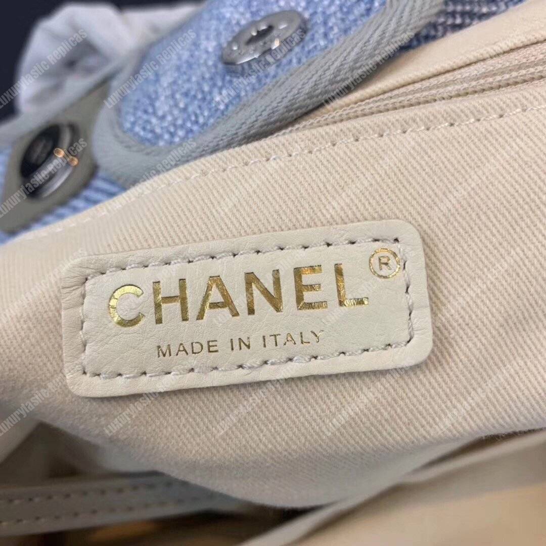 Ch*el deauville fabric tote seaglass/navy blue