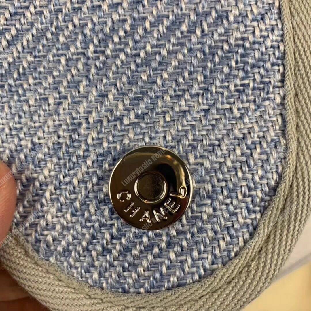 Ch*el deauville fabric tote seaglass/navy blue