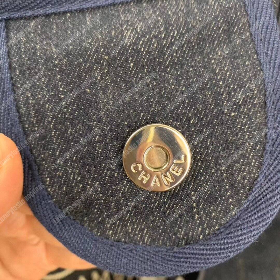 Ch*el deauville fabric tote blue/white