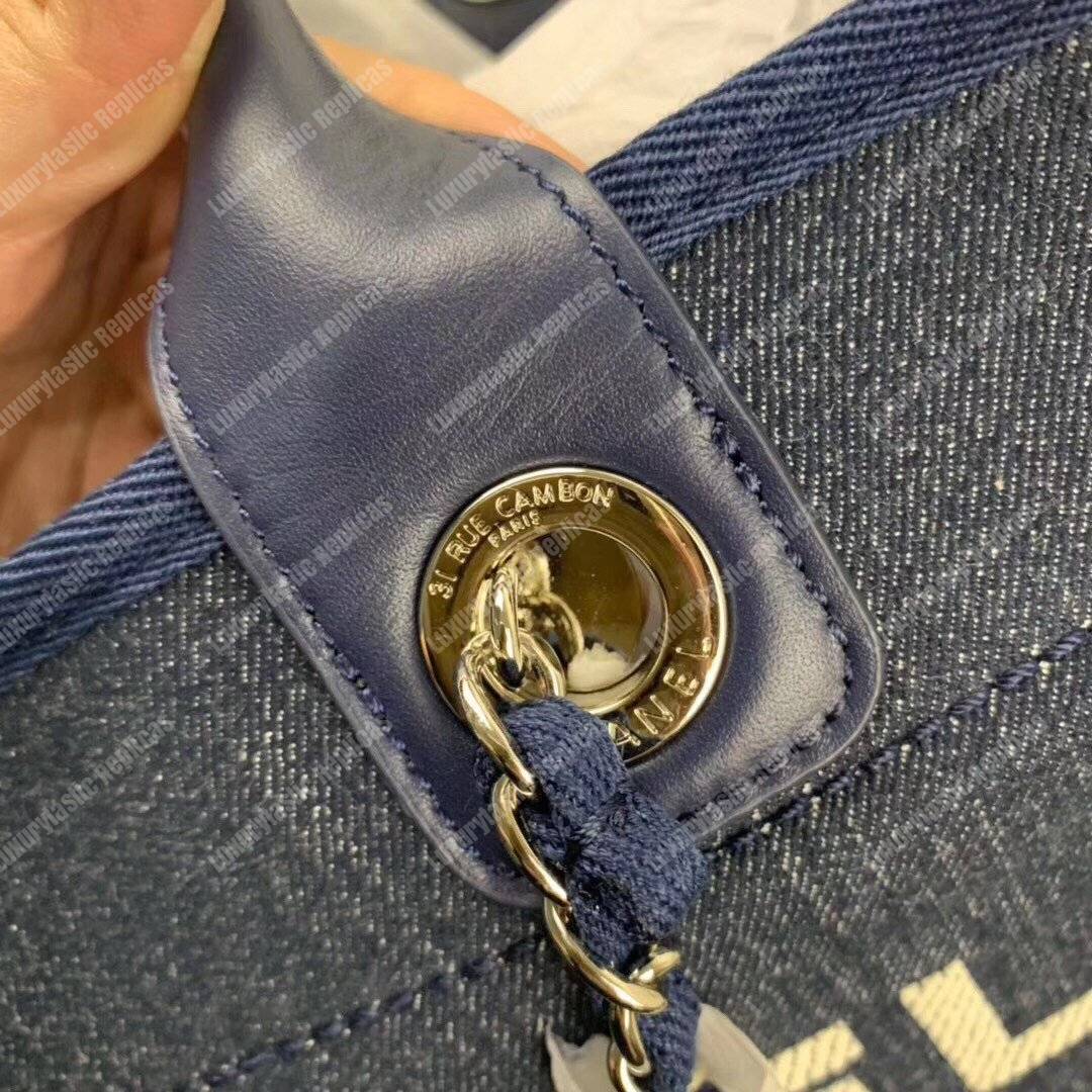 Ch*el deauville fabric tote blue/white