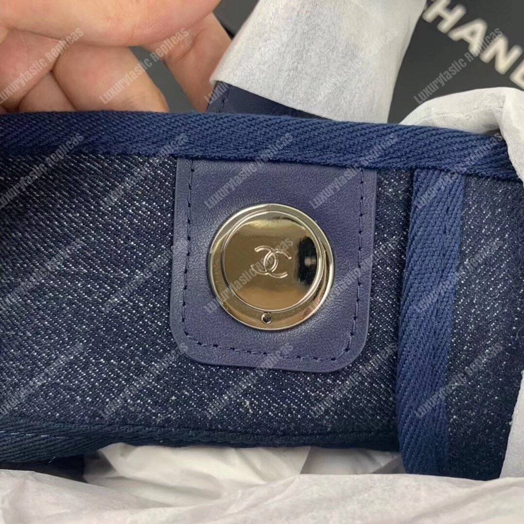 Ch*el deauville fabric tote blue/white