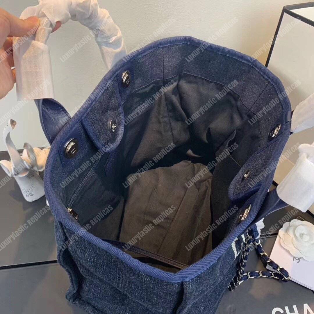 Ch*el deauville fabric tote blue/white