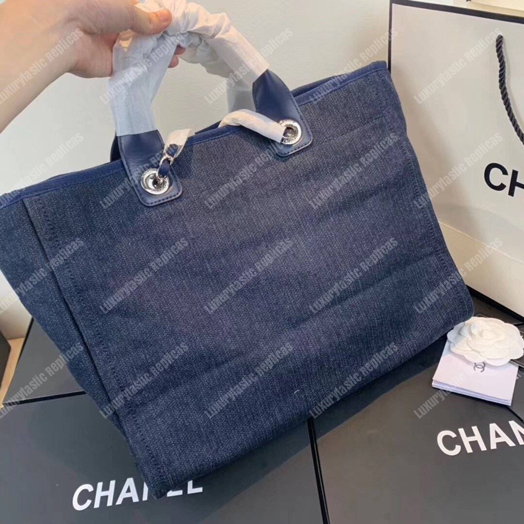 Ch*el deauville fabric tote blue/white