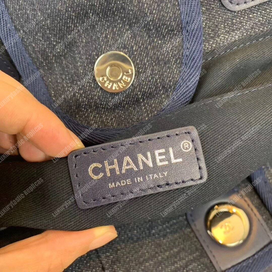 Ch*el deauville fabric tote blue/white