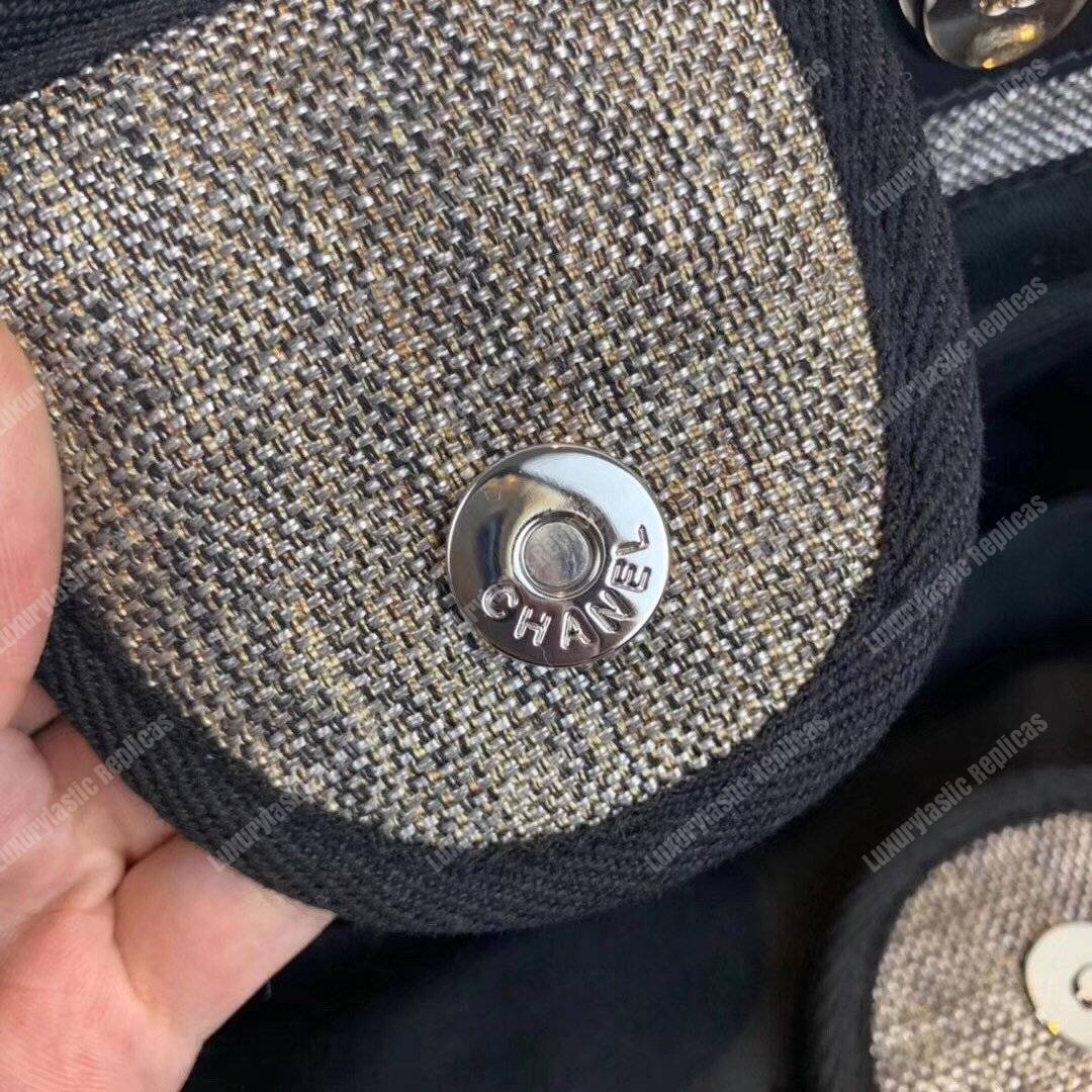 Ch*el deauville fabric tote gray/white