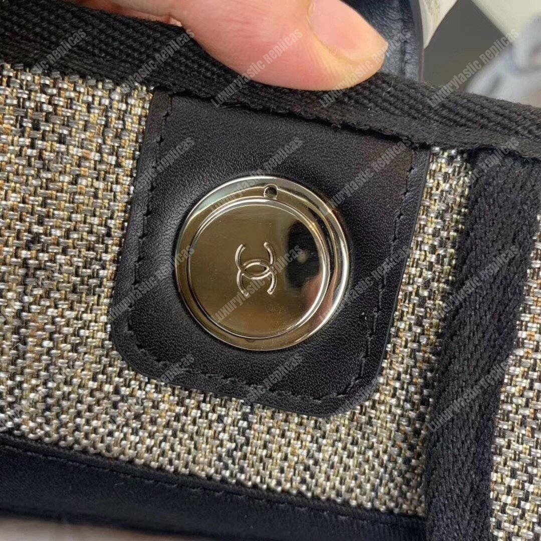 Ch*el deauville fabric tote gray/white