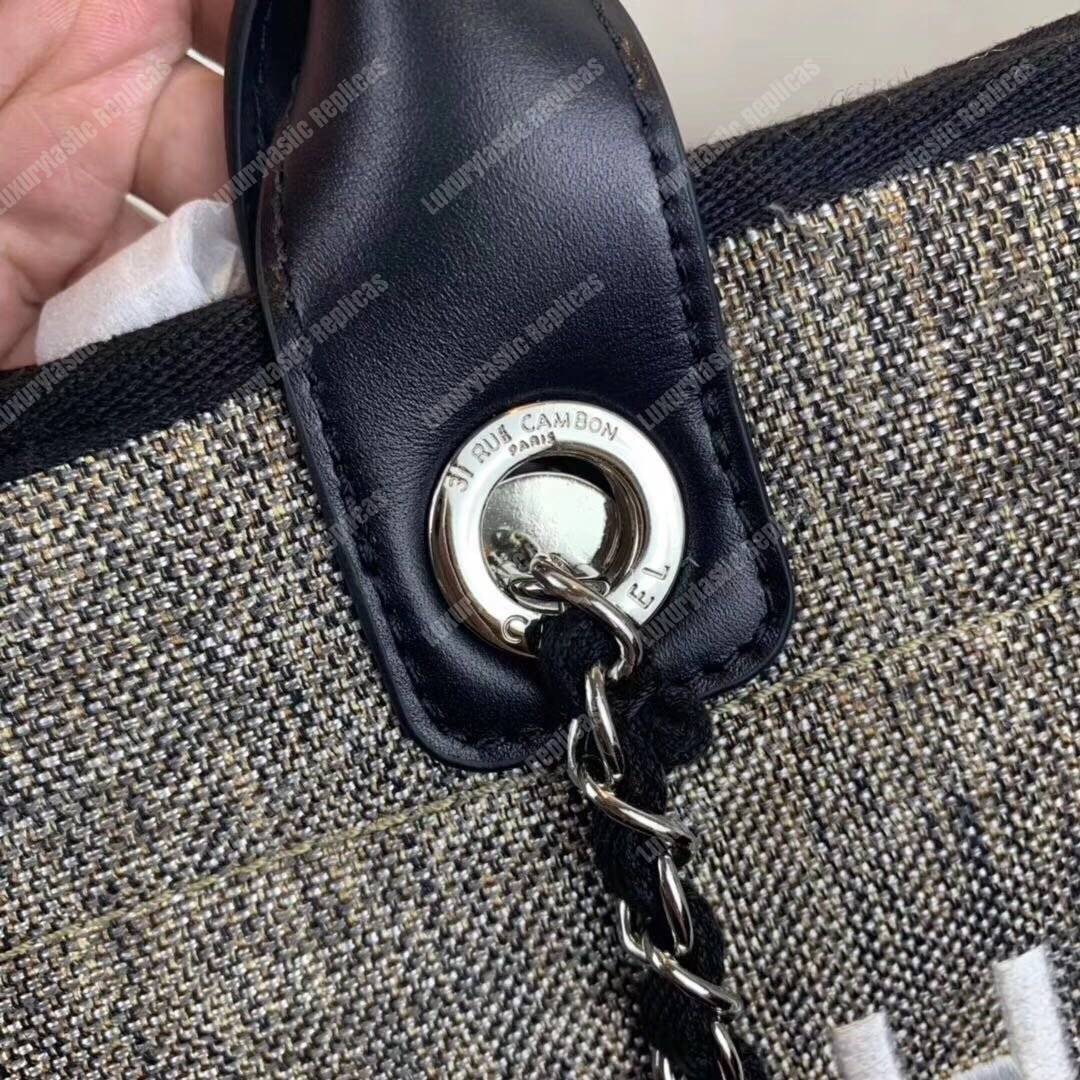 Ch*el deauville fabric tote gray/white