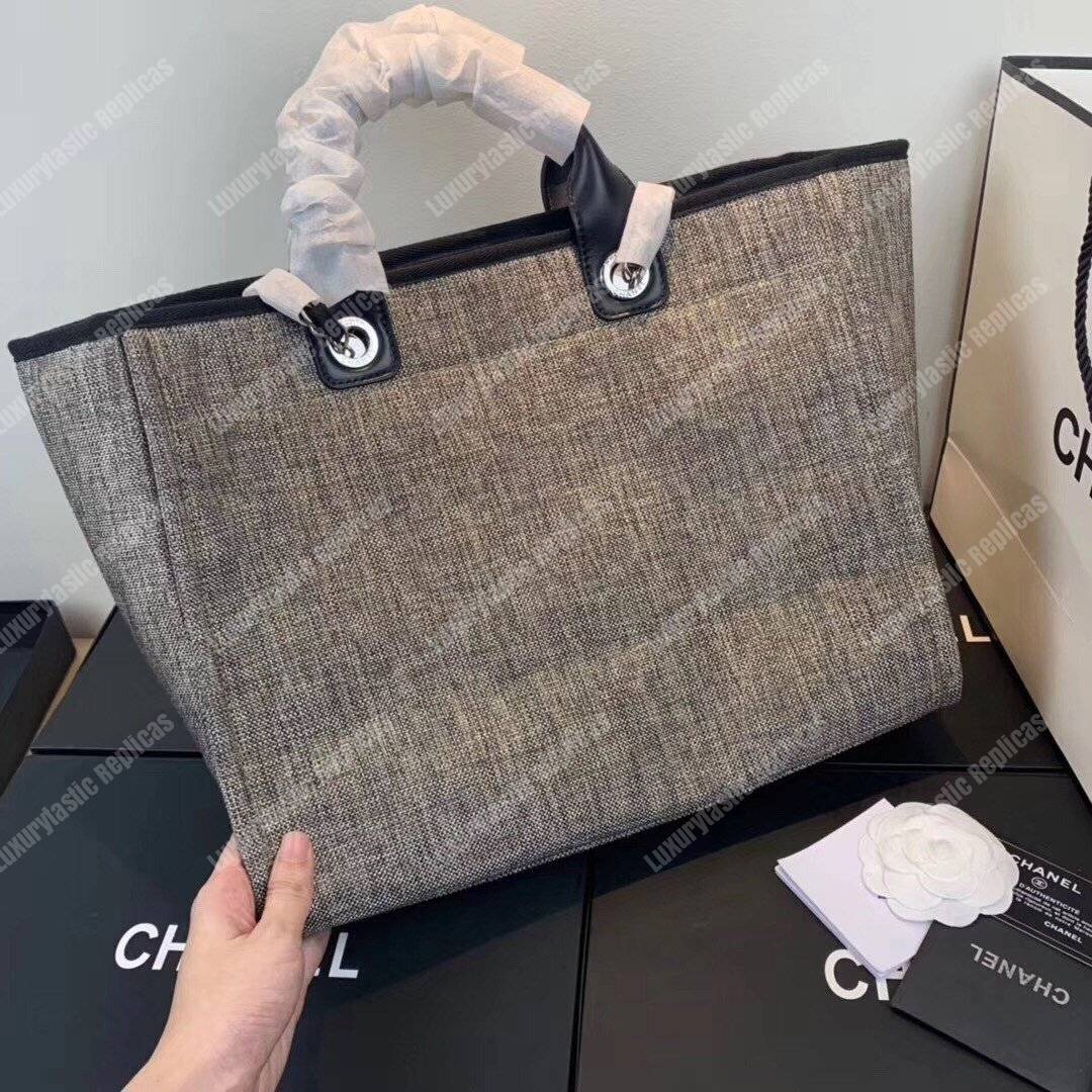 Ch*el deauville fabric tote gray/white