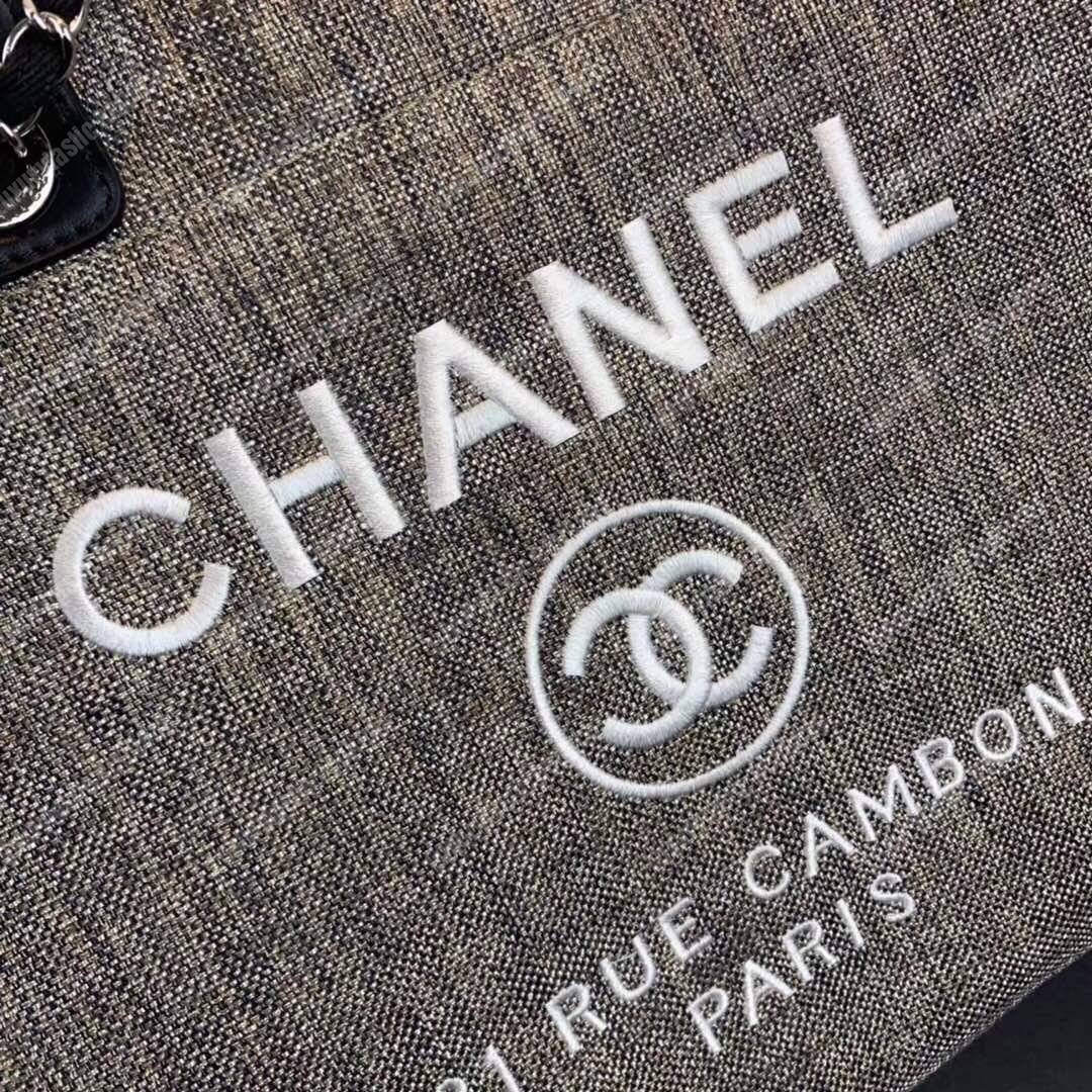 Ch*el deauville fabric tote gray/white