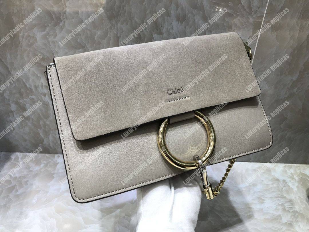 Chloe Faye Small Shoulder Bag In Smooth And Suede Calfskin Grey