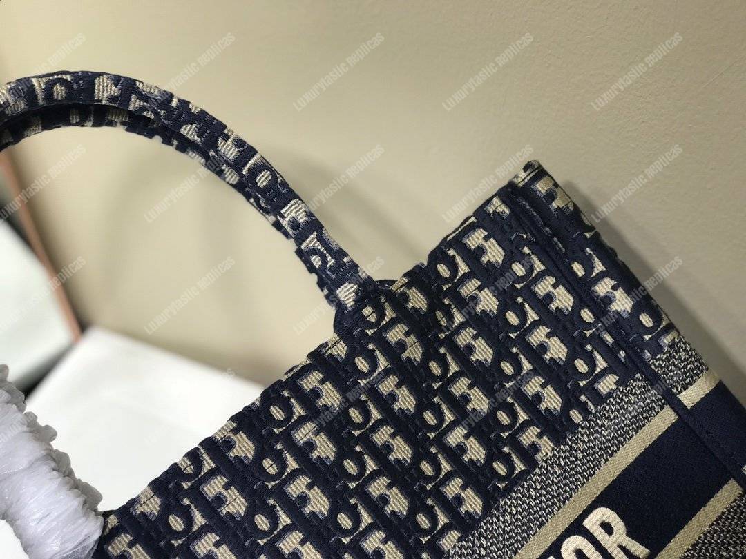 mini D*or book tote bag in embroidered canvas blue D*or oblique