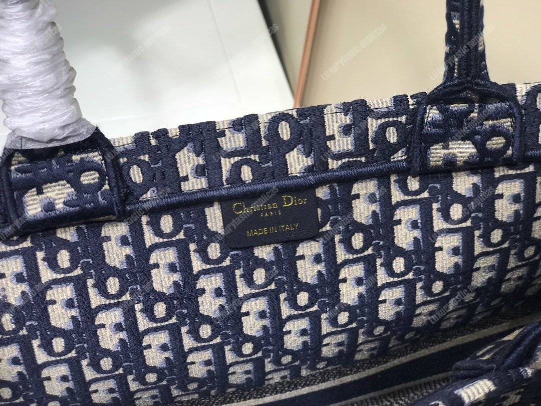 D*or book tote bag in embroidered canvas blue D*or oblique