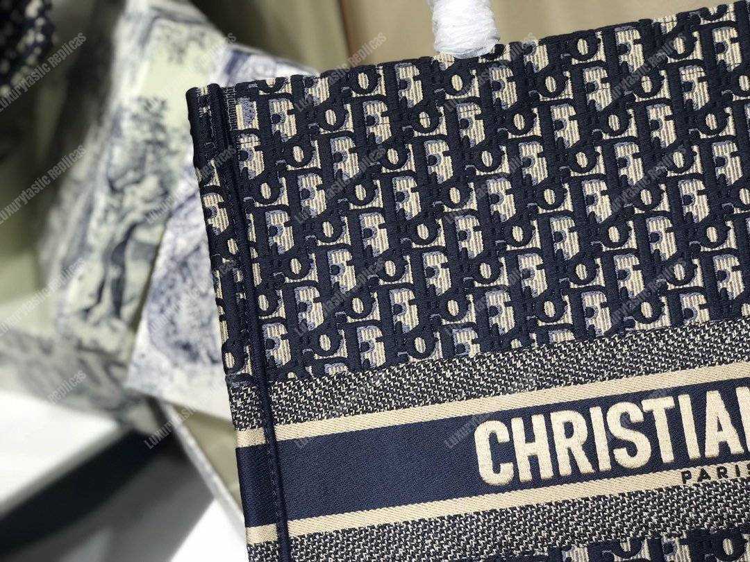 D*or book tote bag in embroidered canvas blue D*or oblique