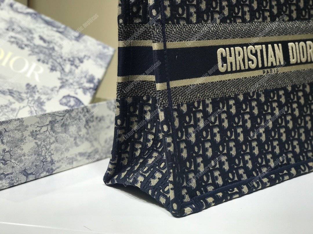 D*or book tote bag in embroidered canvas blue D*or oblique