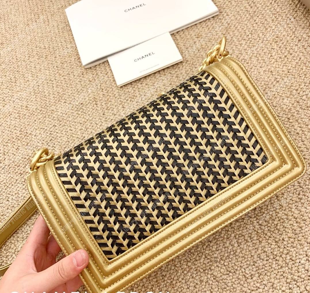 Ch*el boy medium handbag gold & black