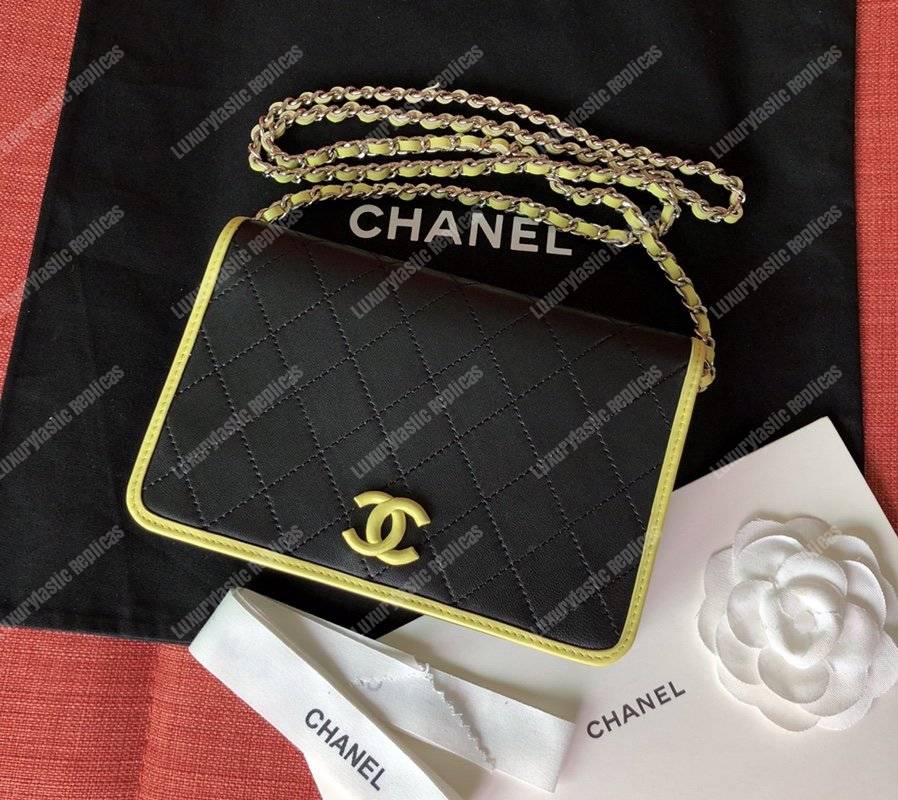 Ch*el wallet on chain – woc color pop cc lambskin black