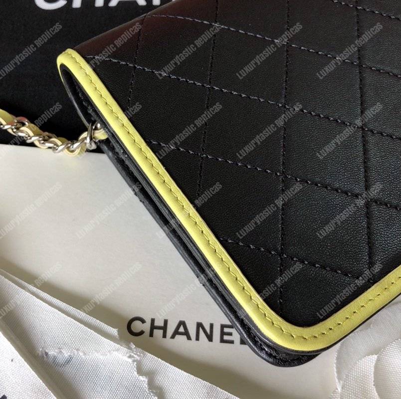 Ch*el wallet on chain – woc color pop cc lambskin black