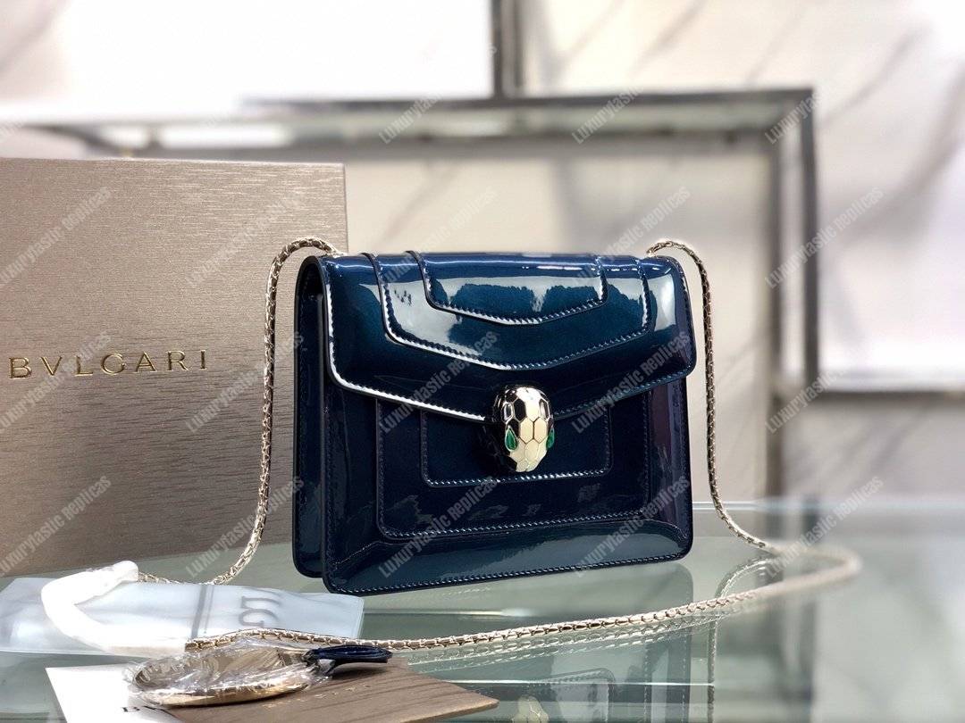 BVL Serpenti Forever Flap Cover Bag Metallic Royal Sapphire