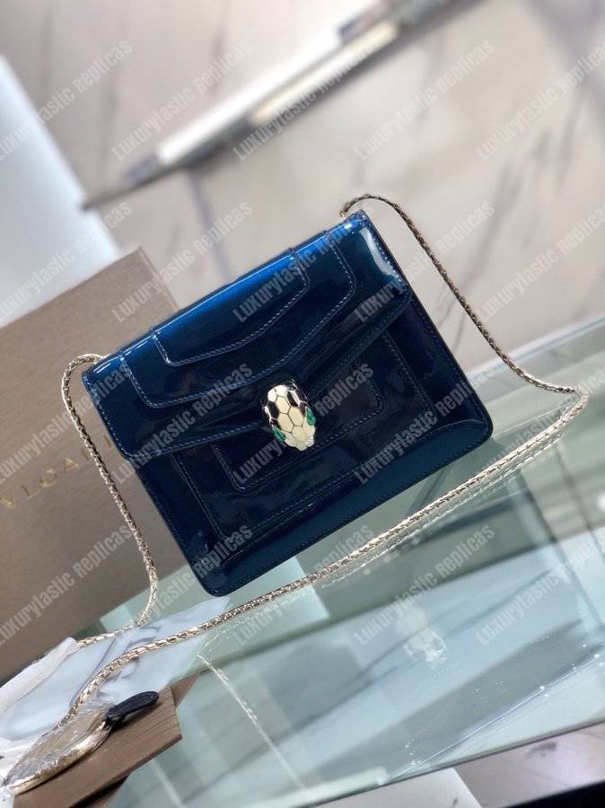 BVL Serpenti Forever Flap Cover Bag Metallic Royal Sapphire