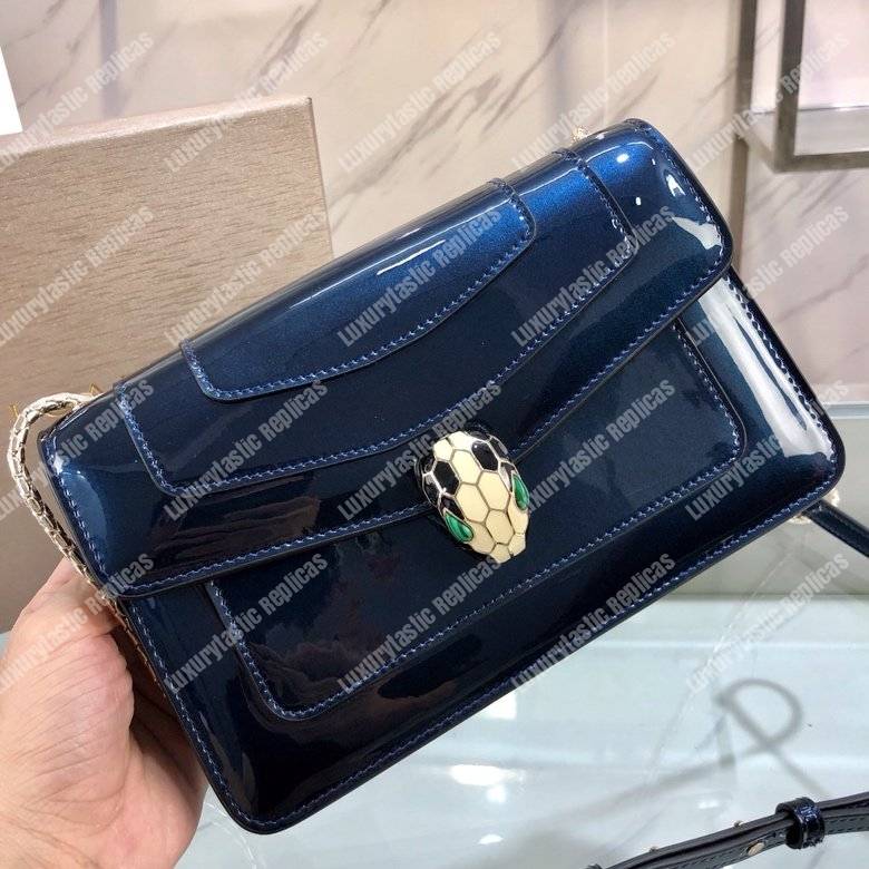 BVL Serpenti Forever Flap Cover Long Bag Metallic Royal Sapphire