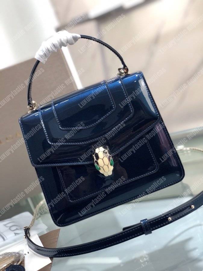 BVL Serpenti Forever Flap Cover Tophandle Bag Metallic Royal Sapphire