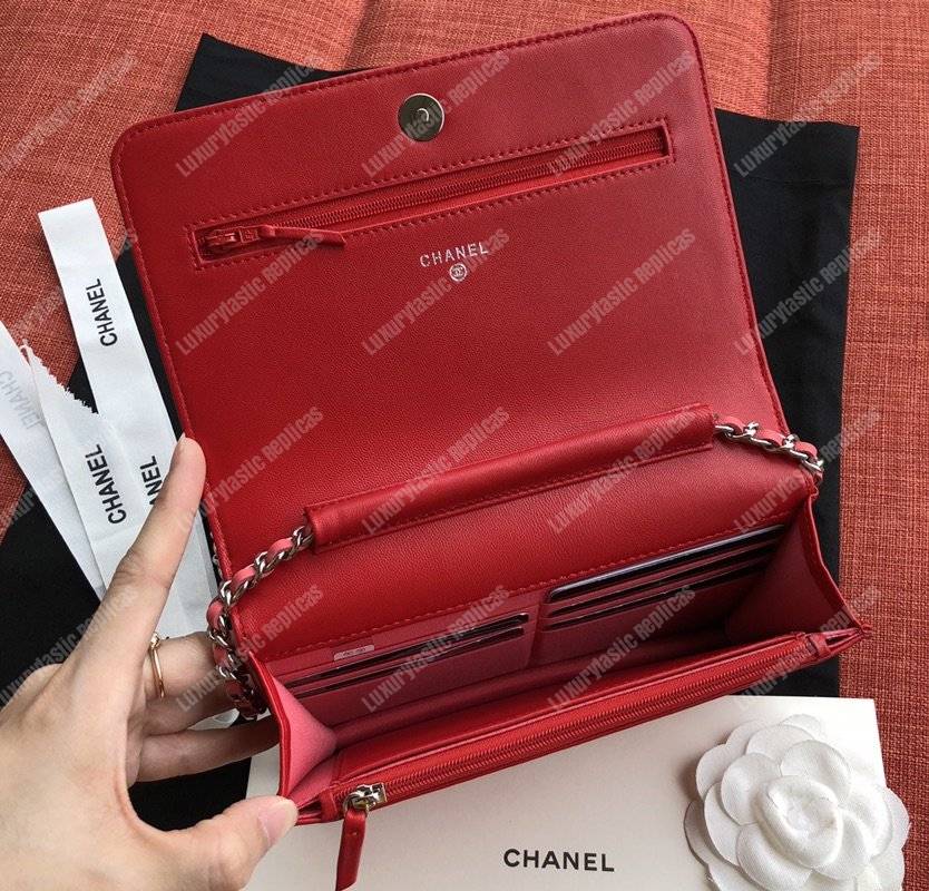 Ch*el wallet on chain – woc color pop cc lambskin red