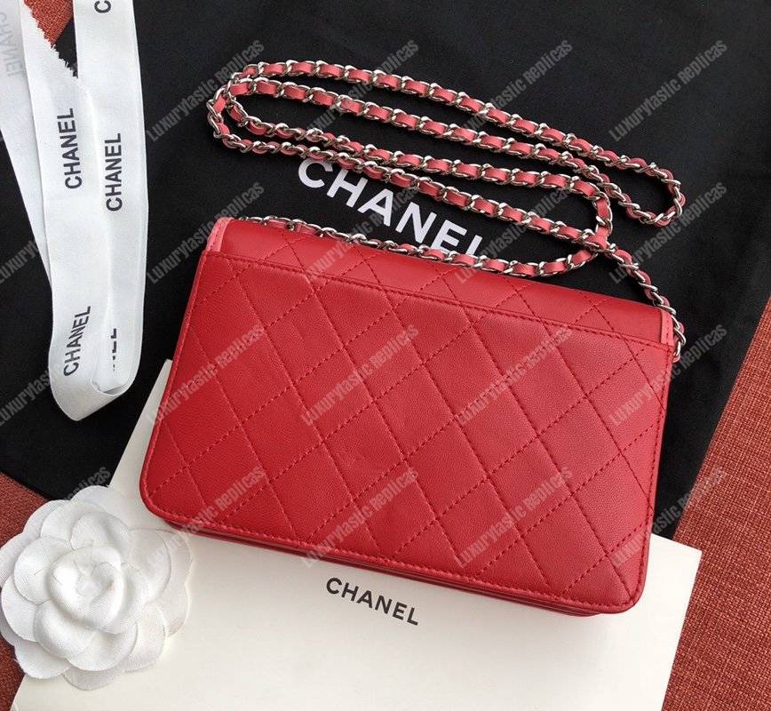 Ch*el wallet on chain – woc color pop cc lambskin red