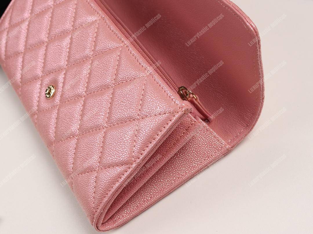 Ch*el classic long flap wallet pink