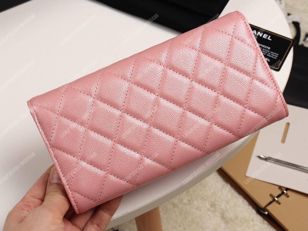 Ch*el classic long flap wallet pink
