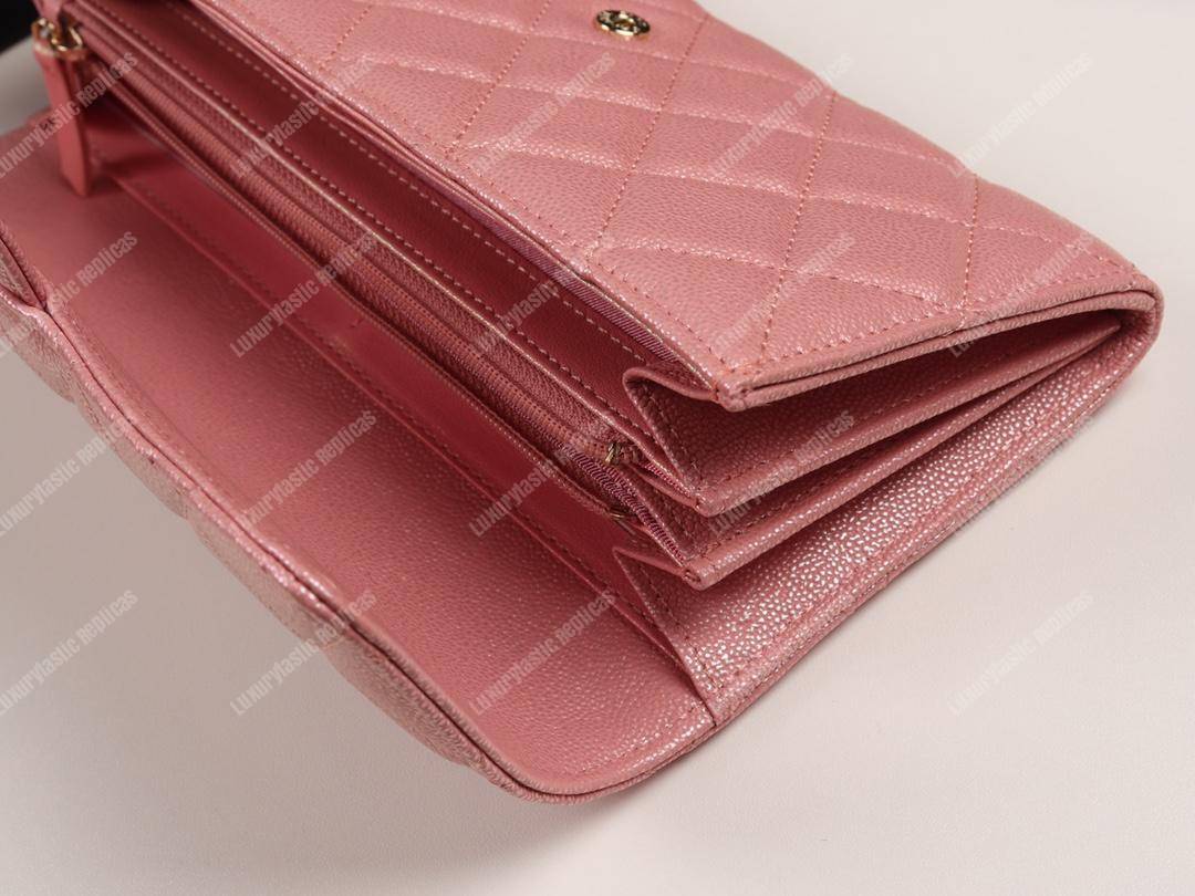 Ch*el classic long flap wallet pink