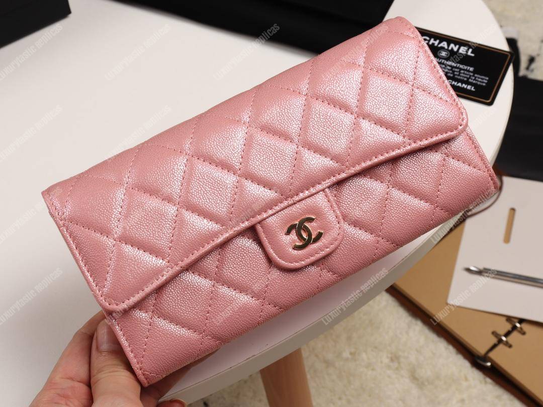 Ch*el classic long flap wallet pink