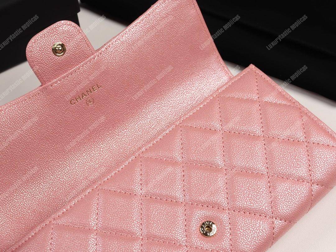 Ch*el classic long flap wallet pink