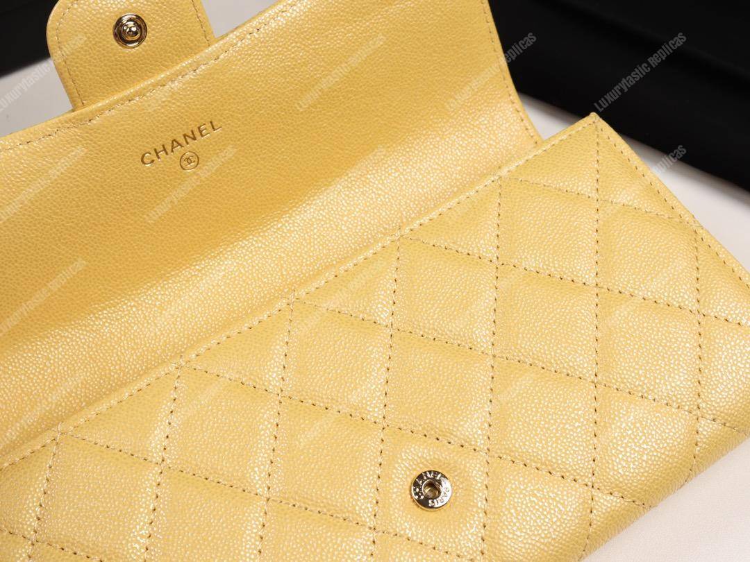 Ch*el classic long flap wallet yellow