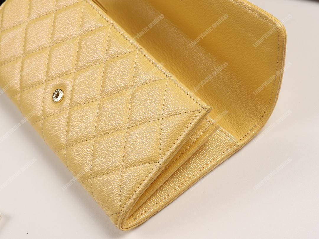 Ch*el classic long flap wallet yellow