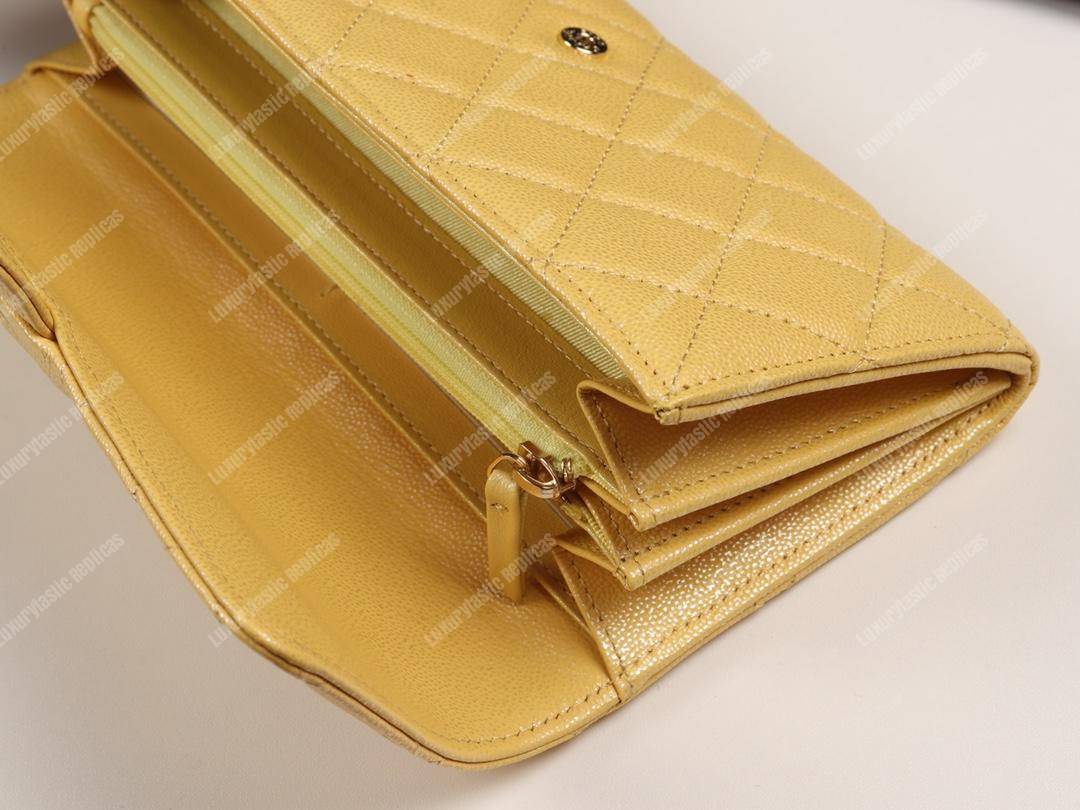 Ch*el classic long flap wallet yellow
