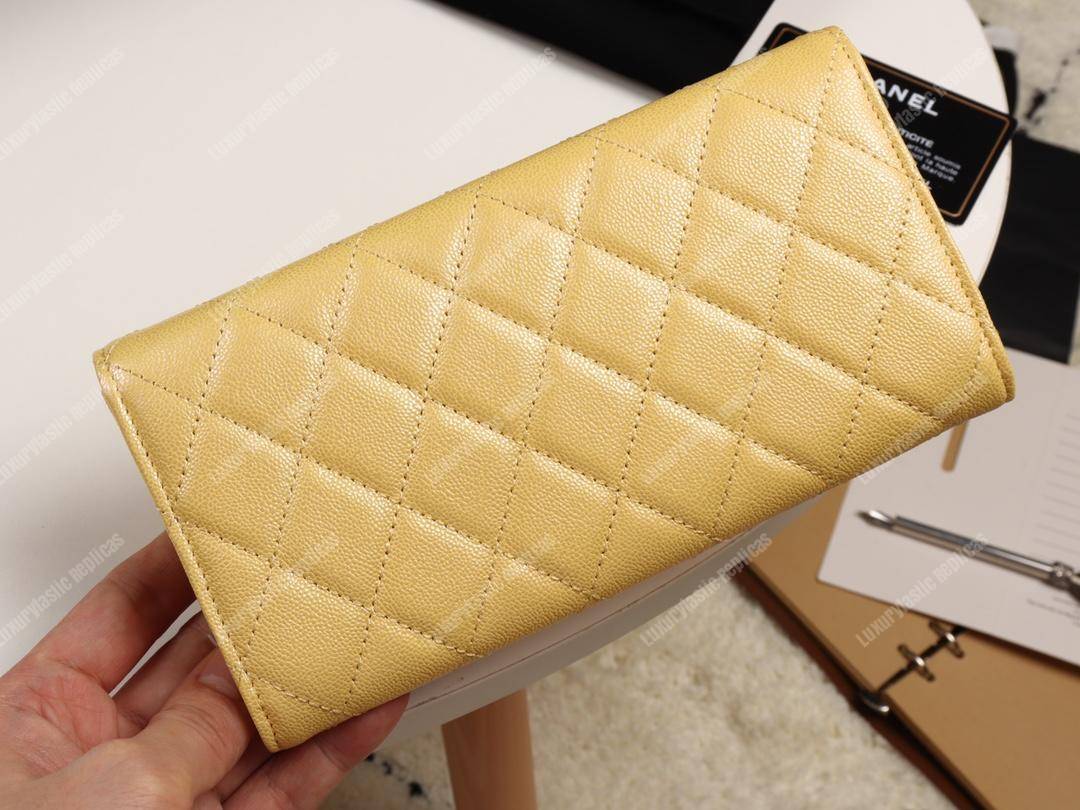 Ch*el classic long flap wallet yellow