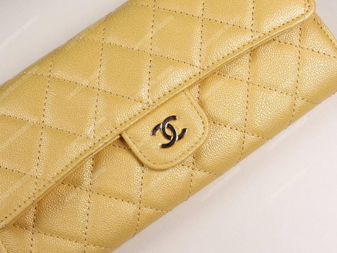 Ch*el classic long flap wallet yellow