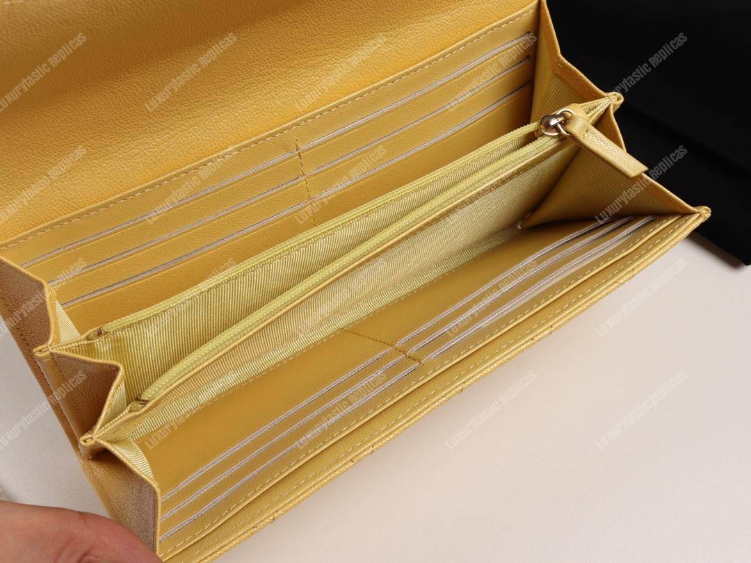 Ch*el classic long flap wallet yellow