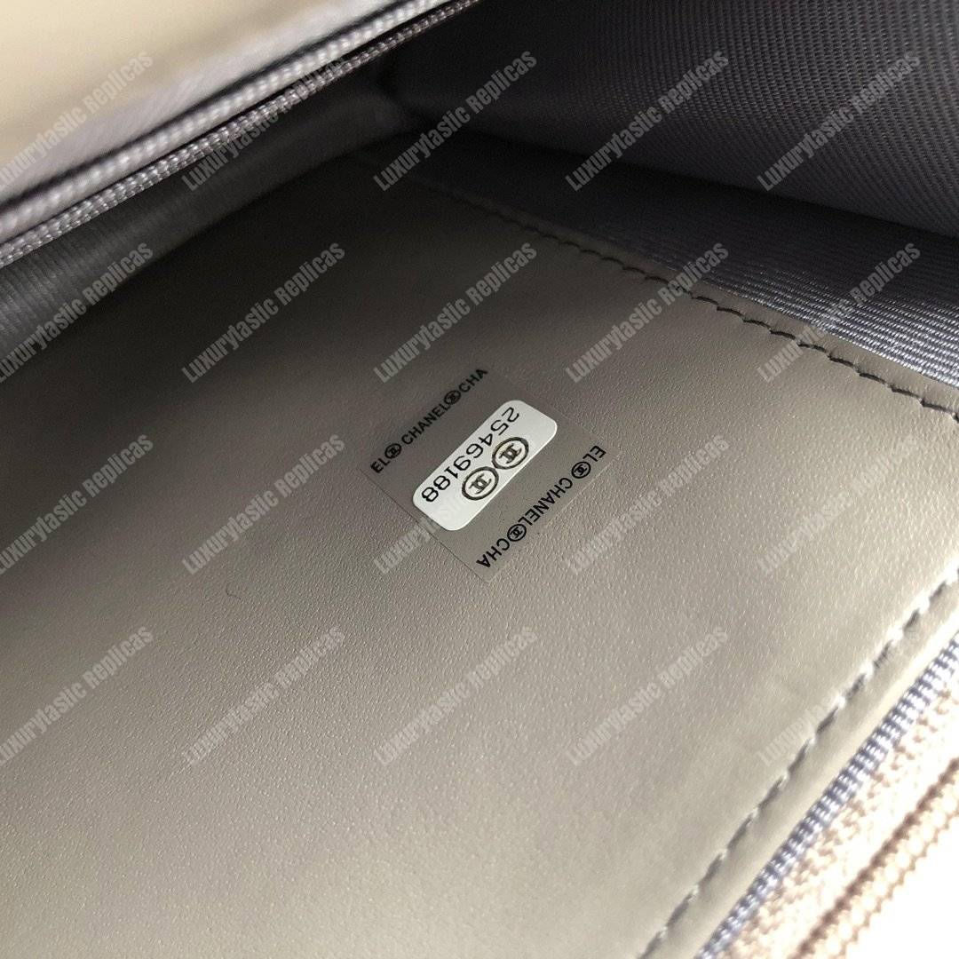 Ch*el wallet on chain – woc quilted lambskin grey silver-toned