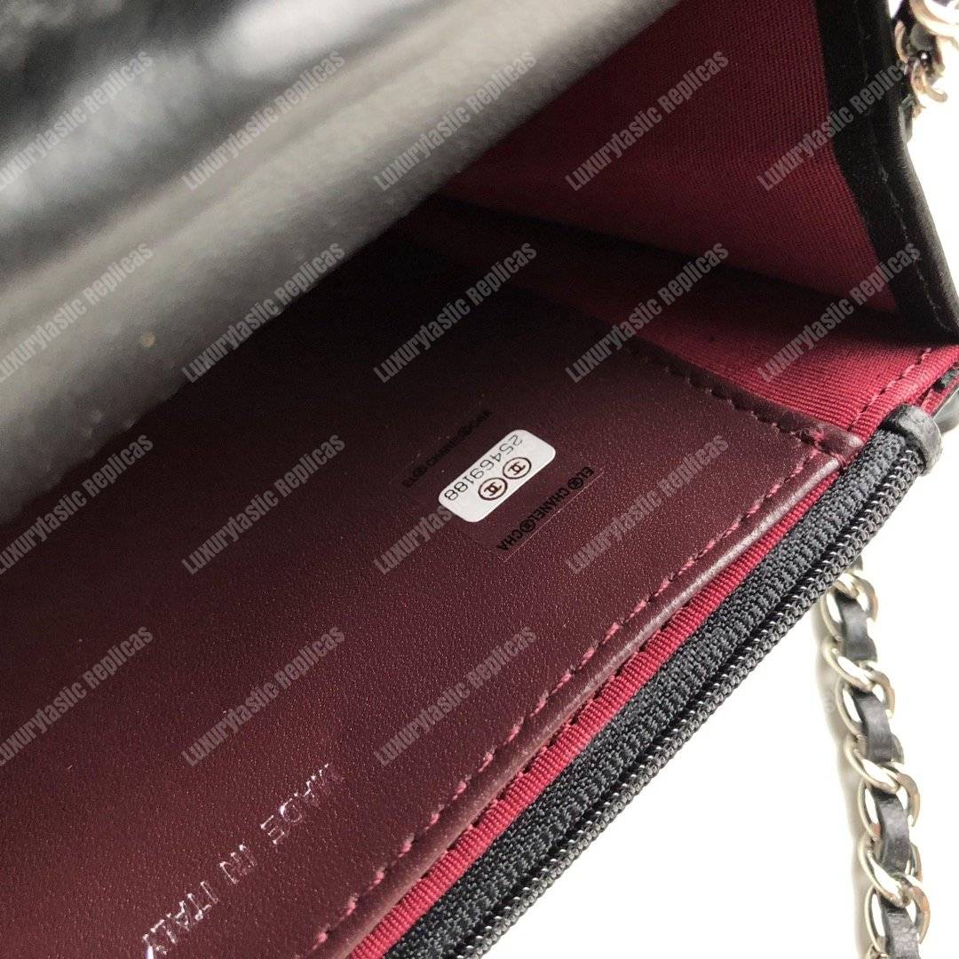 Ch*el wallet on chain – woc quilted lambskin black silver-toned