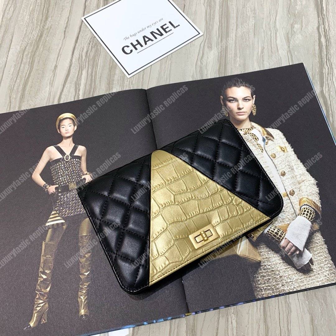 Ch*el wallet on chain – woc lambskin & crocodile-embossed leather egyptian