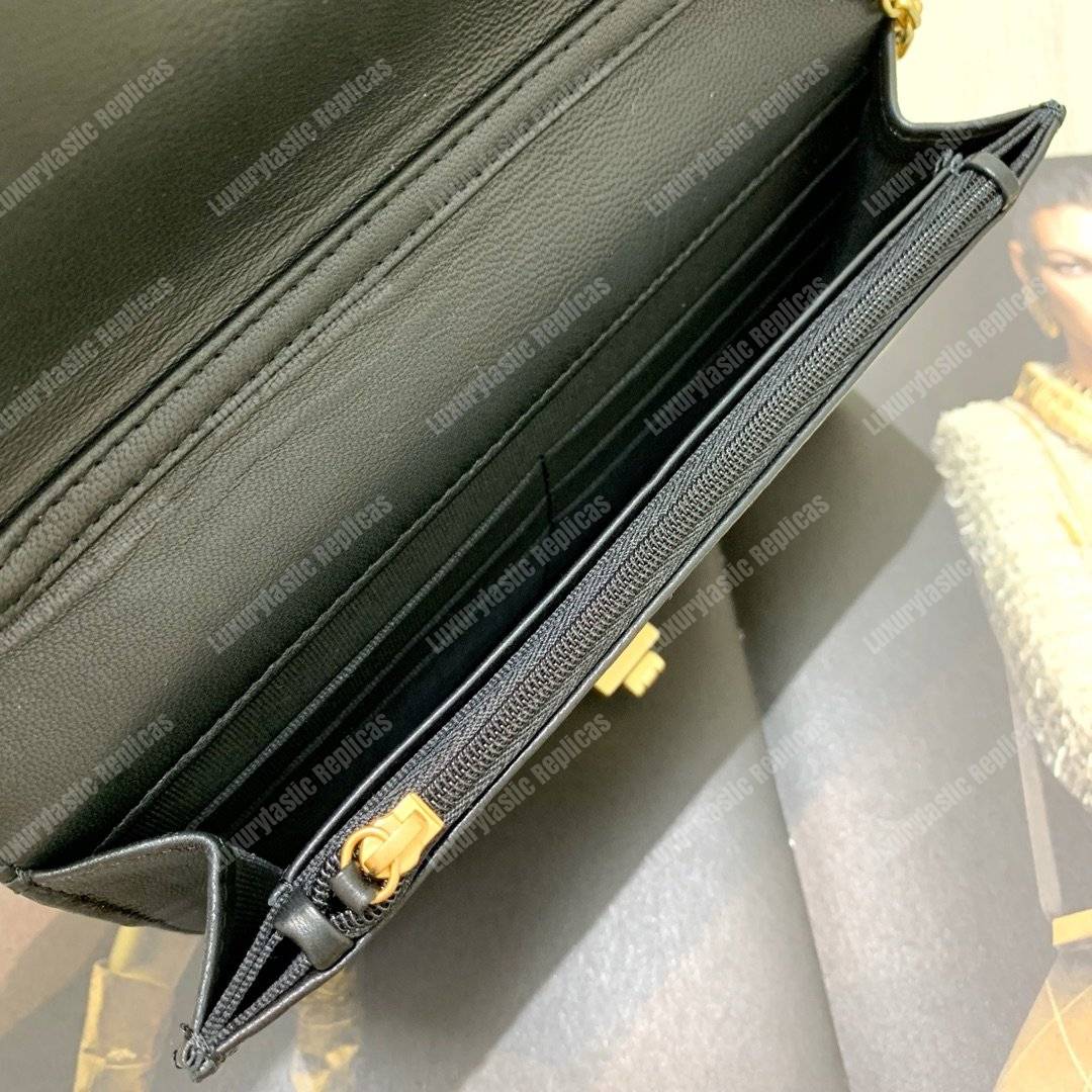 Ch*el wallet on chain – woc lambskin & crocodile-embossed leather egyptian