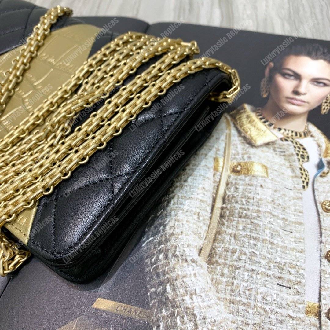 Ch*el wallet on chain – woc lambskin & crocodile-embossed leather egyptian